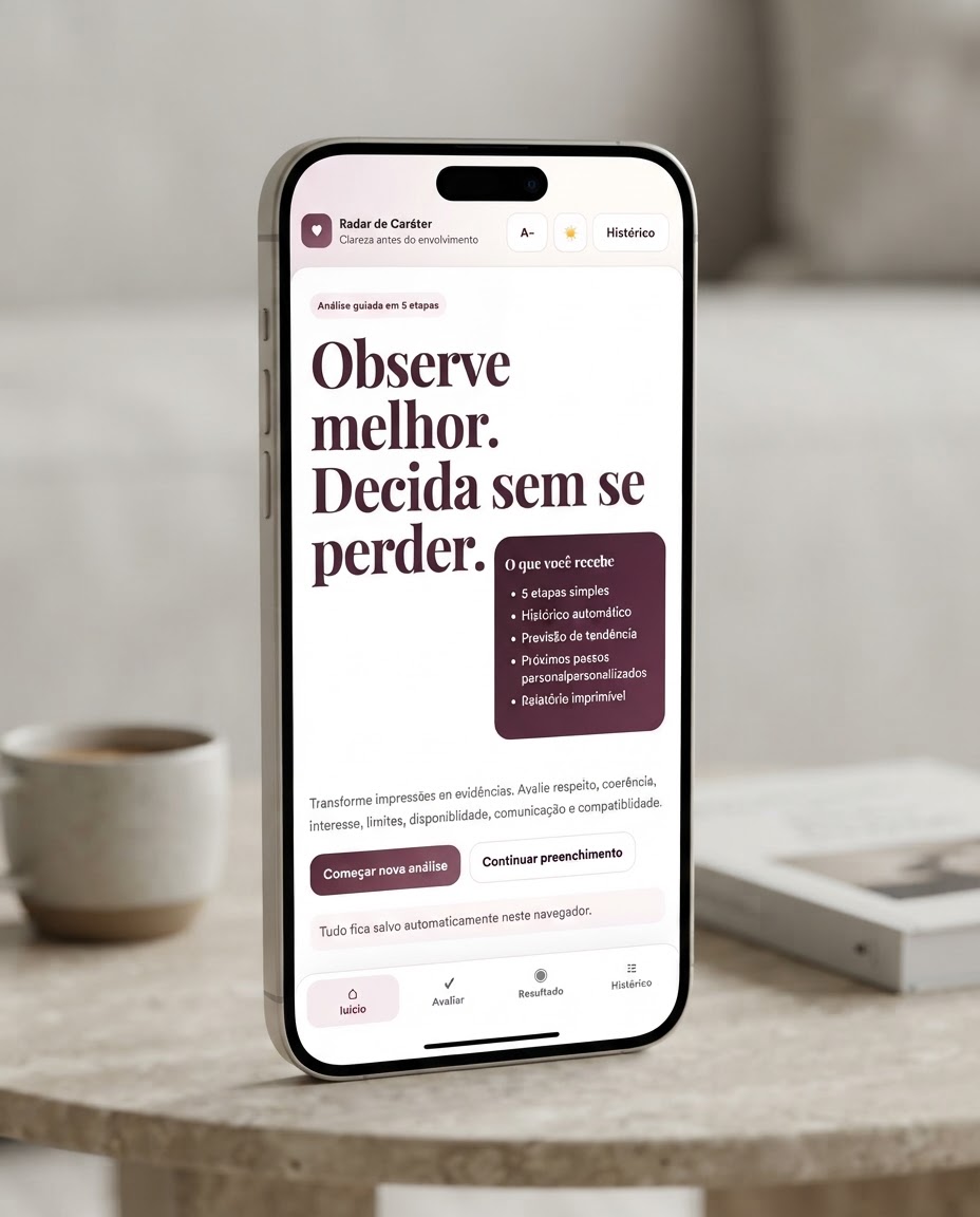Mockup do miniapp Radar de Caráter