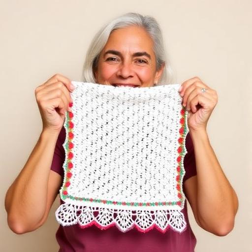 Artesã com peças de crochê feitas à mão